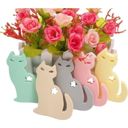 Chenkai 10PCS BPA Free Silicone Lovely Cat Teether Pendant Nursing Necklace Toy Baby Shower Pacifier Dummy Gfit Sensory Teether
