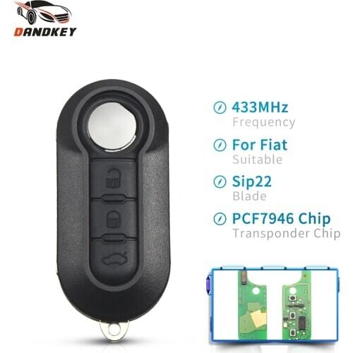 Dandkey For Fiat 500 Grande Punto 2010-2017 Fob 3 Buttons Remote Key Car PCF7946 Chip 433MHz Flip Key Shell Uncut SIP22 Blade