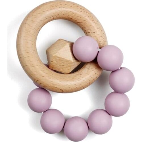 Baby Silicone Beads Teether Wooden Ring Bracelet Teething Toys Chewing Nursing Soother Molar for Newborn Infants