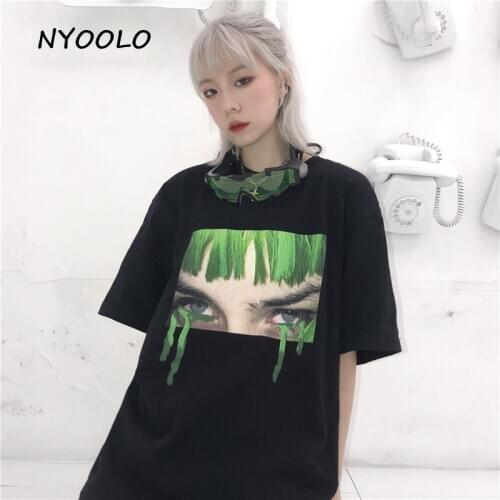 NYOOLO Vintage Street personality print loose short sleeve hip hop T-shirt women men cloth top Summer O-neck boyfriend tee shirt