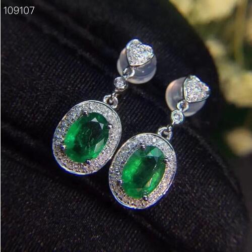 Emerald earring Free shipping Natural real emerald 925 sterling silver Earring