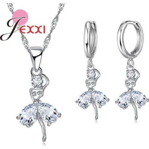 Wholesale Original 925 Sterling Silver Jewelry Necklace Earrings Sets for Women Cute Ballet Girls Crystal Design