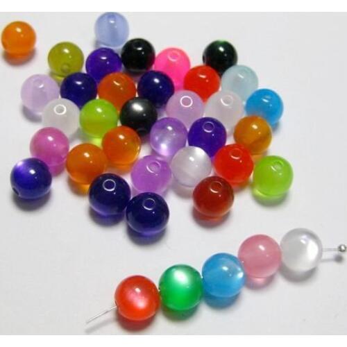 100 Mixed Color Acrylic Cats eye Round Beads 10mm
