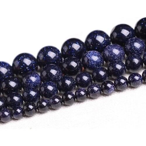 YanqiNatural Gold Blue SandStone Golden Sand Round Loose Beads Loose Beads DIY Jewelry Findings Components 4-14MM Pick Size 16"