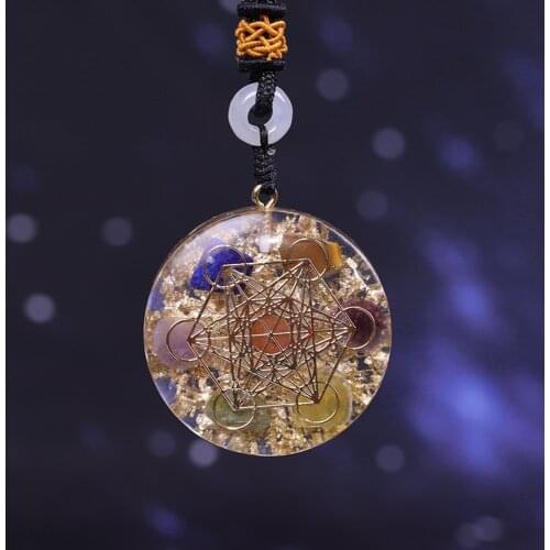 Metatron Cube Orgonite Necklace Sacred Geometry Resin Pendant Flower of Life Cosmic Energy Center Sign Pendant Necklace Magic He