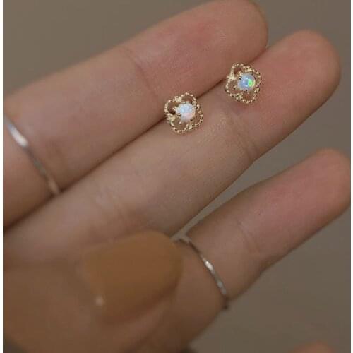 Trendy Female Round White Opal Earrings Charm Gold Silver Color Wedding Earrings For Women Dainty Flower Small Stud Earrings