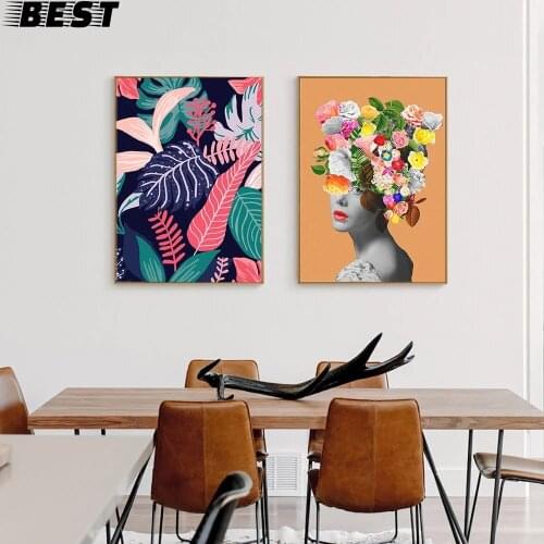 Fashion Poster Orange Lady Canvas Painting Flower Wall Art Print Leaves Modern Picture For Living Room On The Wall Home Decor