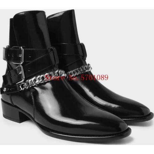 Man Fashion Show Wyatt Harness Chelsea Boots Bandanna paris Suede Bandana Strap Buckle Ankle Boots Kanye West Chain Shoes