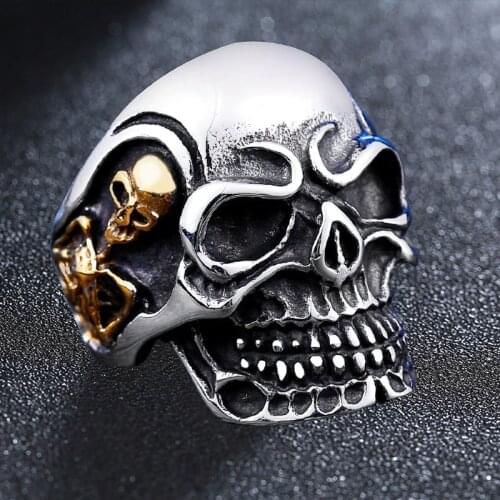 Stainless Steel Vintage Skull Ring For Men Boy Punk Street Style Skeleton Biker Jewelry Rings Goth Accessories