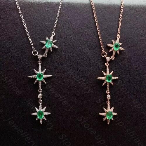 Natural emerald pendant 925 silver womens pendant necklace square cut luxury atmosphere fashion all-match