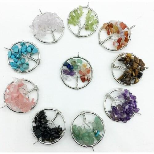 Natural Stone Tree of Life Pendulum Reiki Healing Crystal Quartz Chip Power Beads 7 Chakra Jewelry Gift Women 12pcs/Lot