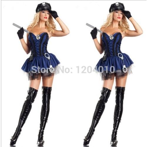 New Sexy Fashion sexy latex police corset Costume Halloween costume carnival uniform temptation Exotic Apparel