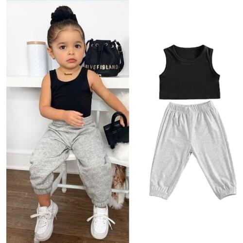 1-7Y Summer Newly Infant Kids Girls Clothes Sets Causal Solid Sleeveless Vest Tops Long Pants Sports Outfits