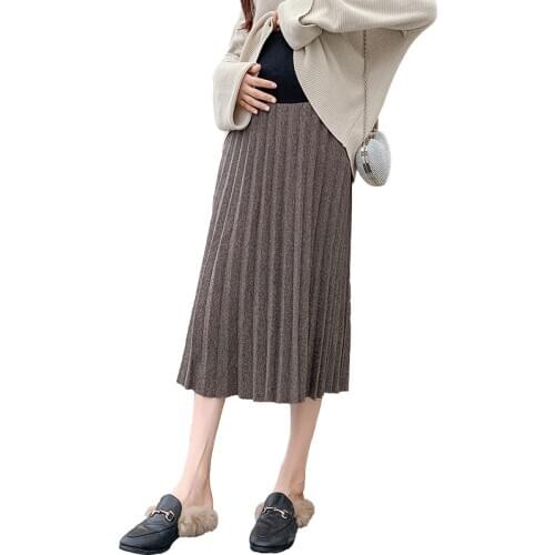 Mid Length Pleated Maternity Skirts High Waist Adjustable Belly Loose Skirts Clothes for Pregnant Women Autumn Winter Clothes