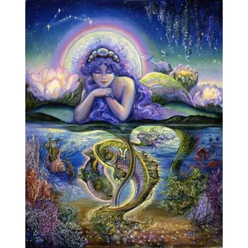 Full Drill Mosaic Round Diamond Painting Fantasy Pisces Diamond Embroidery Cross Stitch Kit Diamond Art Rhinestones