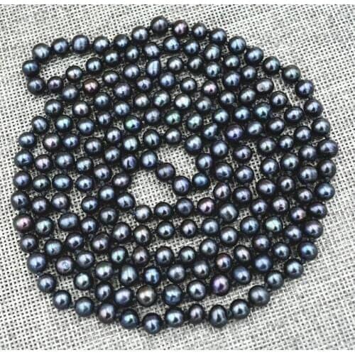 Free shipping stunning 9-10mm round black green pearl necklace 48inch 14k