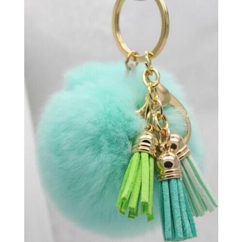 Fluffy Pompom Faux Rabbit Fur Ball Keychains Suede Leather Tassel Key Rings Car bag Key Holder Trendy Jewelry Bag Accessories