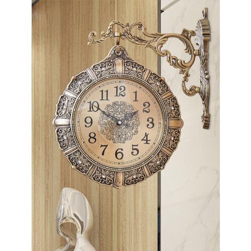 Creative Wall Clock Art Luxury European Gift Mute Retro Double Sided Wall Clock Living Room Reloj De Pared Home Decor DG50WC