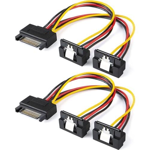 SATA Power Cable, 2-Pack 8-Inch SATA 15 Pin Male to 2XSATA 15 Pin Down Angle Female Power Splitter Cable