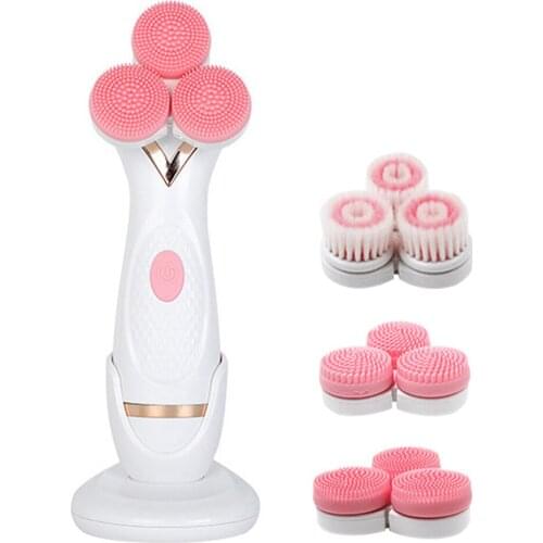 3V Facial Cleansing Brush 3 Head Rotating Full Facial Spa System Aesthetic Massage 201x100x73mm Skin Care Tool EK-New