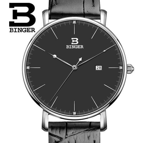 Switzerland BINGER Womens WatcheS Luxury Brand Quartz Leather Strap Ultra-thin Female Wristwatches Waterproof Clock B3053W-2