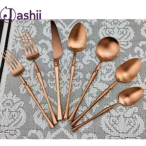 Gorgeous Retro Rose Gold Cutlery Set Copper Stainless Steel Dinnerware Set Knife Forks Teaspoon Wedding Tableware Set 1Piece
