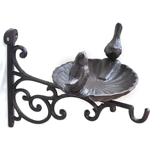 Vintage Couple Birds Around Wall Mounted Cast Iron Bird Bath/Feeder with Wall Bracket Retro Heavy Metal Wall Bird Bath With Hook