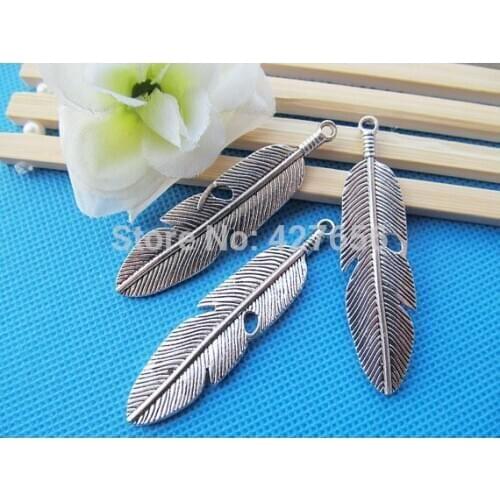 20pcs Vintage Antique Silver tone/Antique Bronze Heavy Filigree Long Feather Pendant Charm/Finding,DIY Accessory Jewellry Making