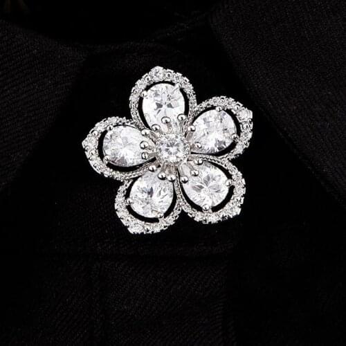 High-grade Korean design fashion CZ jewelry crystal flower zircon stones blouse collar clip pin brooch scarf buckle accessories