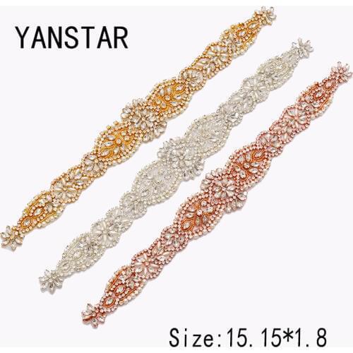 YANSTAR(10PCS) Wholesale Hand Sew Rhinestone Appliques Bridal Sash Silver Rose Gold Crystal For Wedding Grown Belt YS979