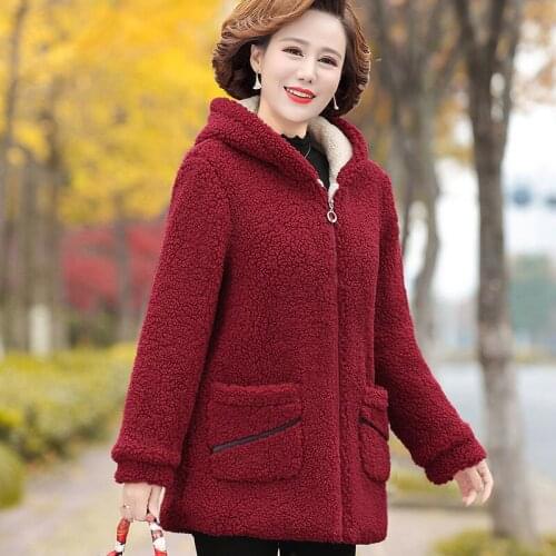 Women 2021 Winter New Loose Faux Fur Jacket Female Solid Color Hooded Parkas Ladies Plus Size Mother Thicken Warm Outwear U443