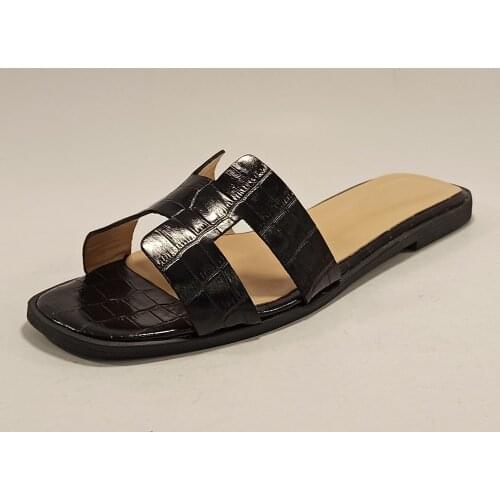 Women Black Embossed Crocodile Slippers Summer Fashion Flat Flip Flops Comfy Designer Sandals Genuine Leather Soft Sole Shoes