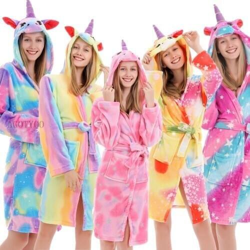 Women Thicken Flannel Robes Winter Autumn Cute Animal Bathrobe Panda Unicorn Cartoon Bath Robe Sleepwear Womens Kimono Bathrobes