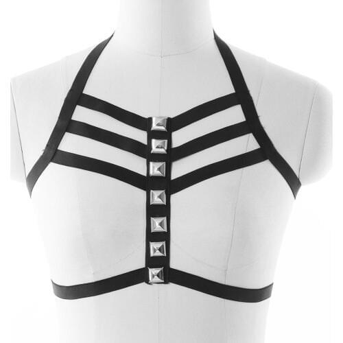 Women Black Bondage Harness Bra Goth Top Cage Bra Edgy Body Harness Belt Adjustable Sexy Lingerie Punk Rave