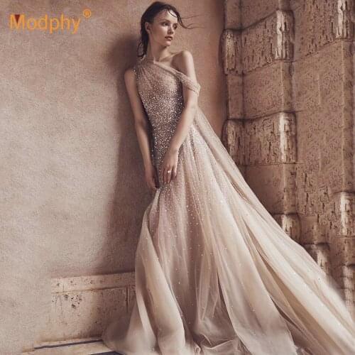 WomenS Beaded Printed Tulle Long Dress Sexy Slash Collar Wedding Celebrity Evening Party Dress Female 2020 Summer Fashion New