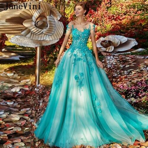 JaneVini 2020 Charming Tulle Arabic Long Prom Dresses Off the Shoulder Handmade 3D Flowers Beaded A Line Women Plus Size Dress