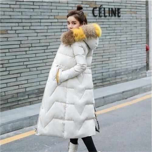 Plus size winter womens cotton coat womens long section 2020 Korean version of the new large fur collar down jacket