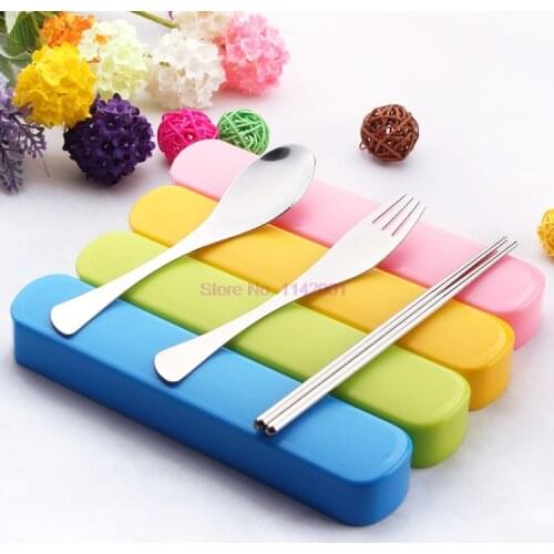 100set 4pcs/set Travel Tableware Set Stainless Steel Dinnerware With Box Kitchen Fork Spoon Dinner Set Cutlery for Kitchen Gift