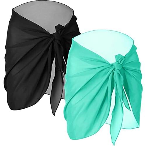 2PC New Bikini Cover-ups Sexy Belted Summer Dress Beach Wrap Sarong Chiffon Swimsuit Wrap Skirts Plus Size Beachwear 2021 badpak