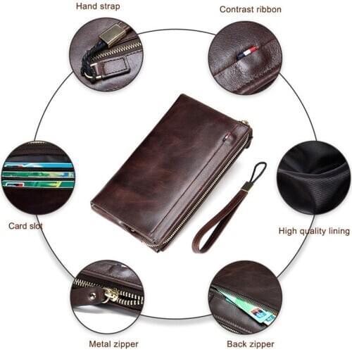 2020 Men Clutch Wallet Genuine Leather Luxury RFID Wallet Cards Holder Male Organizer Cell Phone Bag Clutch Bag Long Coin Purse