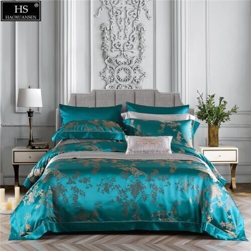 26Momme Mulberry Silk 4Pieces Bedding Sets Yarn Dyed Jacquard Plant Flowers Design Duvet Cover Sheets Pillowcase Fiber Queen