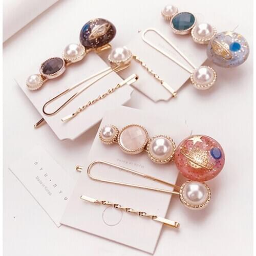 3Pcs/Set Pearl Beads Star Sky Metal Hair Clip Hairband Bobby Pin Barrette Hairpin Headdress Accessories Beauty Styling Tools