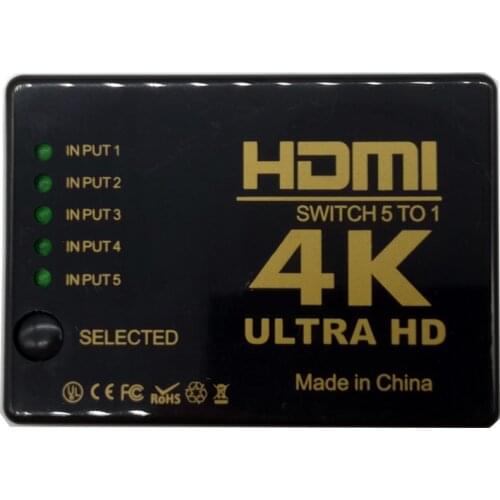 5 Port HDMI-compatible Switch Selector 3D 1080p 4K with IR Remote Controller for HDTV DVD HDMI-compatible Switcher 5 In 1 Out
