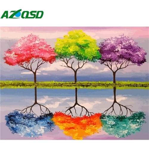 AZQSD Paint By Number Tree Hand Paint Kit Canvas Coloring By Numbers Scenery Kits Drawing Canvas DIY Unframed Decoration