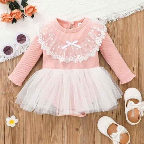 Baywell Autumn Baby Girl Clothing Newborn Girls Tulle Skirted Bodysuits Infant Lace Hem Clothes Outfits Jumpsuits 0-18M