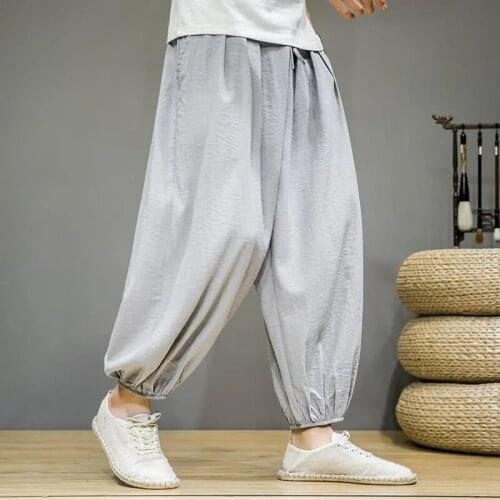 Chinese Style Harem Pants Men Hiphop Baggy Linen Wide Legs Harajuku Japanese Trousers Male Casual Plus Size 5XL Kung Fu Pantalon
