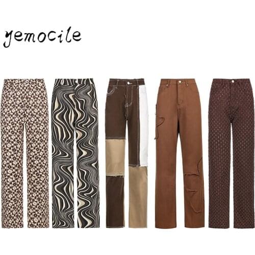 Brown Women Pants 2021 New Summer High Waist Straight Pant Y2K Aesthetic 90s Casual Female Trousers Fashion Vintage Sweatpants