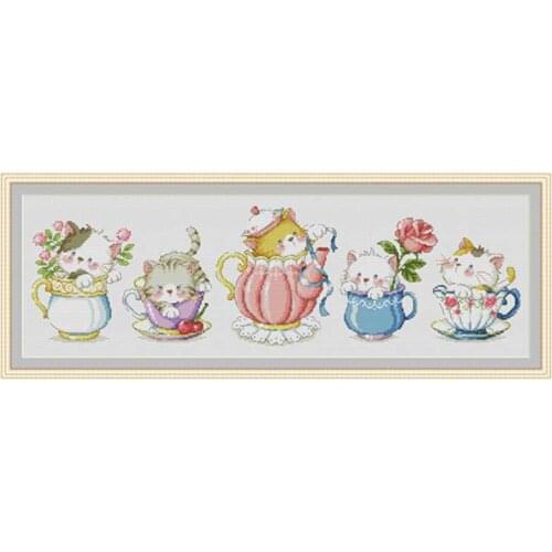 Teacup cat cartoon patterns counted 11CT 14CT 18CT Cross Stitch Set DIY Cross-stitch Kits Embroidery Needlework Home Decor
