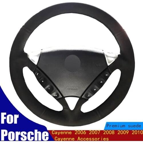 Steering Wheel Cover Black Suede Hand Sew Comfortable Soft For Porsche Cayenne 2006 2007 2008 2009 2010 Cayenne Accessories