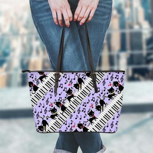 FORUDESIGNS Cute 3D Cartoon Cat with Music Note Pattern Female Pu Leather Handbags Casual Fashion Women Tote Shoulder Bags Woman